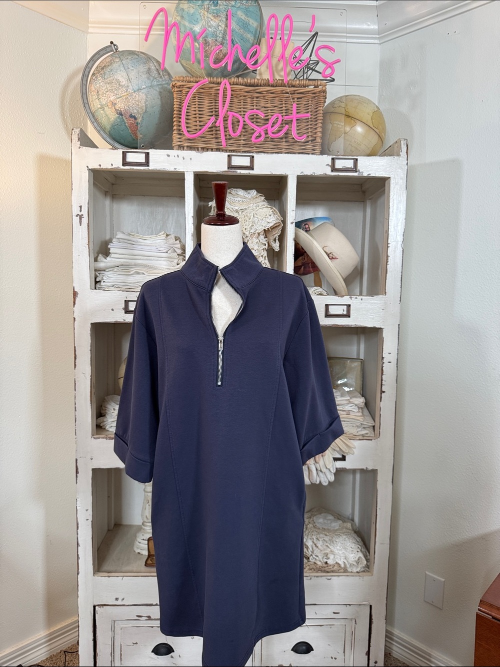 She + Sky scuba navy blue quarter zip dress